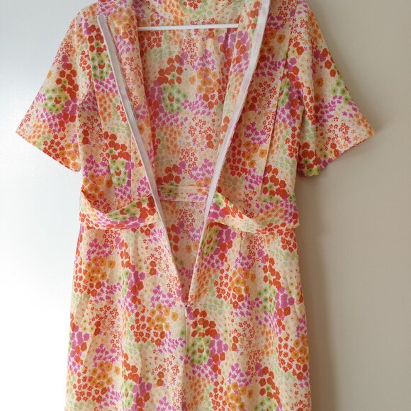 Amish Mennonite Cape Dress 36"B 31"W Vintage 60s Style Pink Orange - Picture 14 of 16